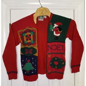 Vintage Casual Corner Women's Christmas‎ Knit Cardigan Sweater Red Small Santa
